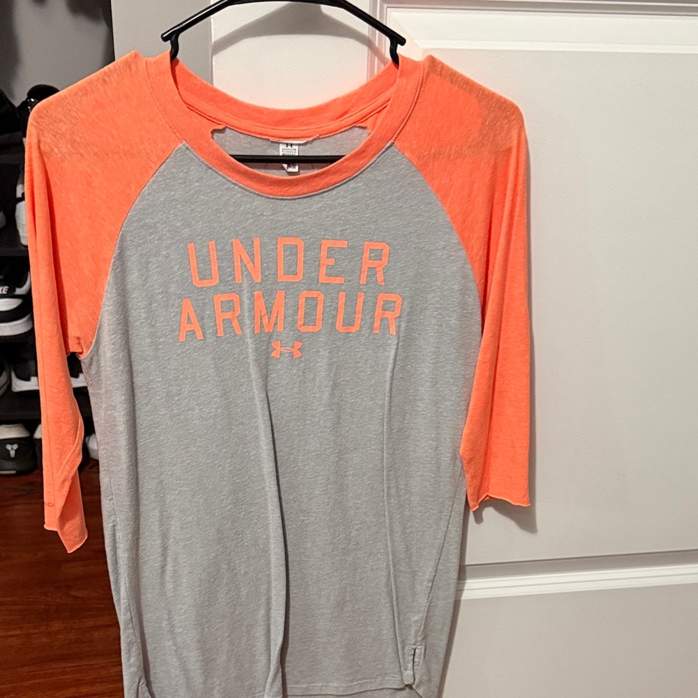 Under Armour Gray and Neon Orange Raglan Shirt